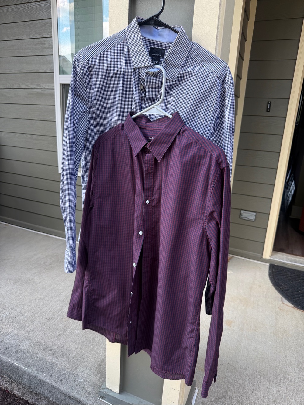 H&M Men’s Burgundy Check and Navy Micro-Check Dress Shirts - Two-Pack